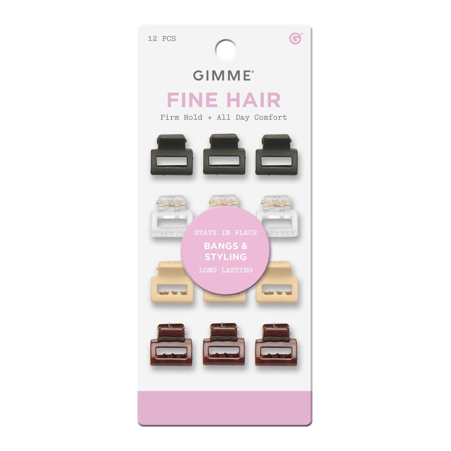 Gimme Beauty Mini Square Claw Clip for Fine Hair, Bangs & Styling, Assorted Colors, 12 Count