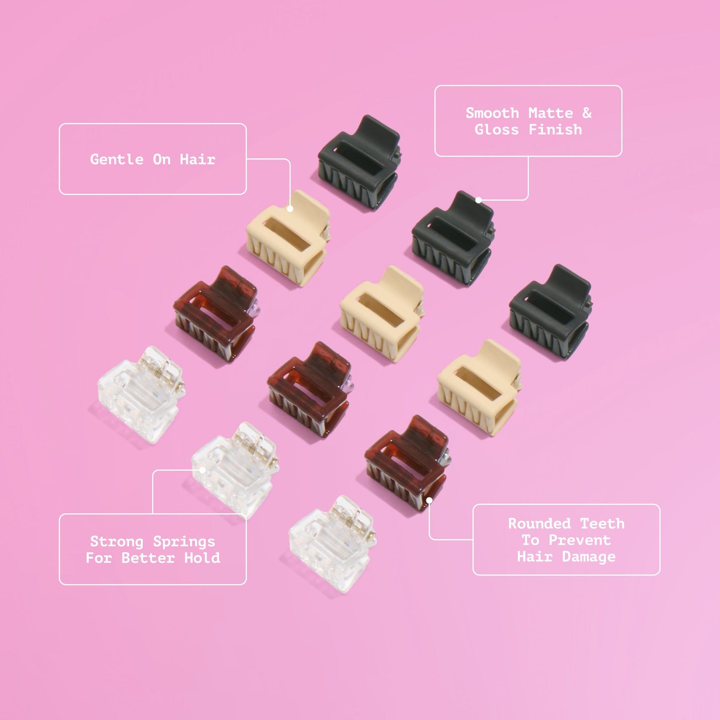 Gimme Beauty Mini Square Claw Clip for Fine Hair, Bangs & Styling, Assorted Colors, 12 Count
