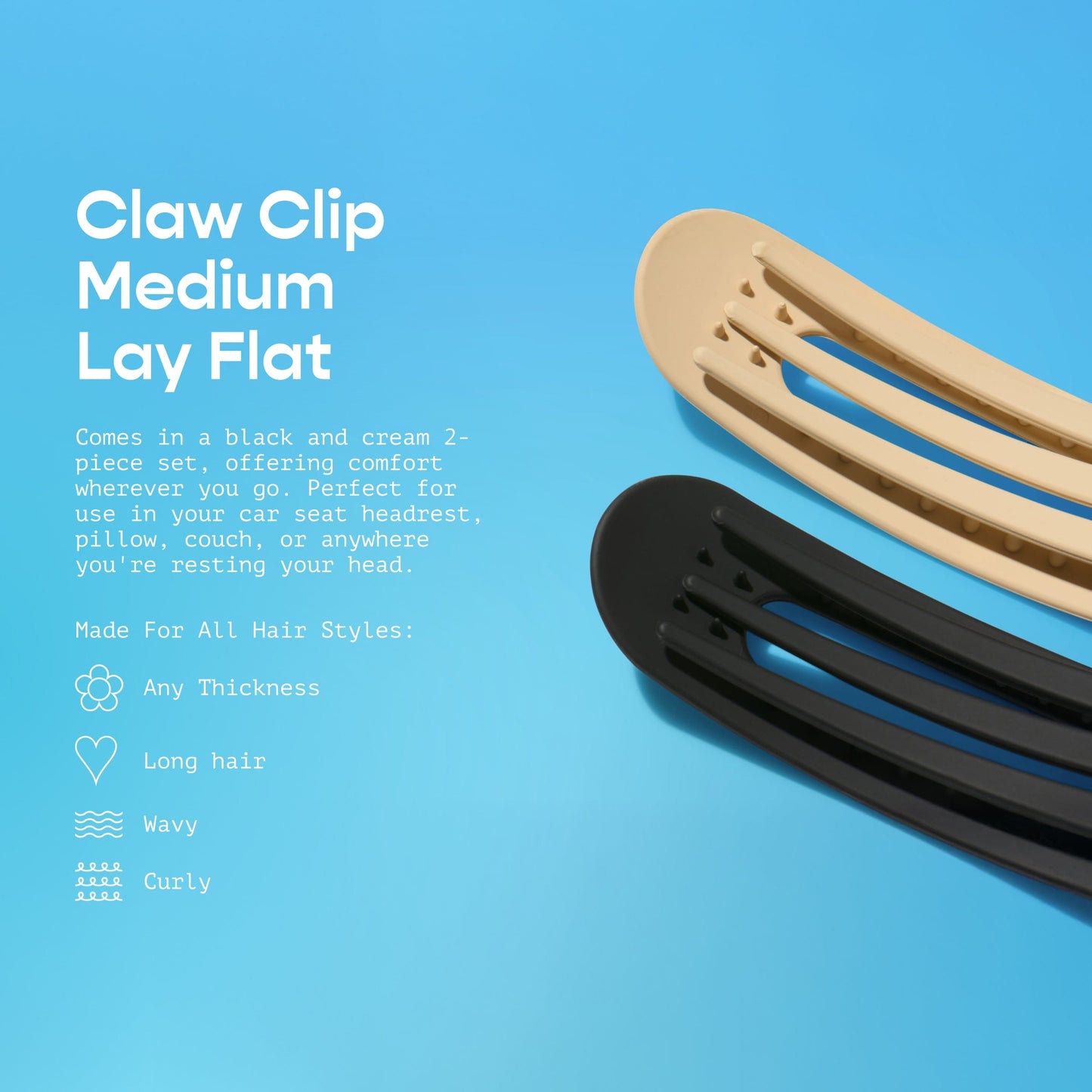 Slim Lay Flat Claw Clip Duo - Black & Cream