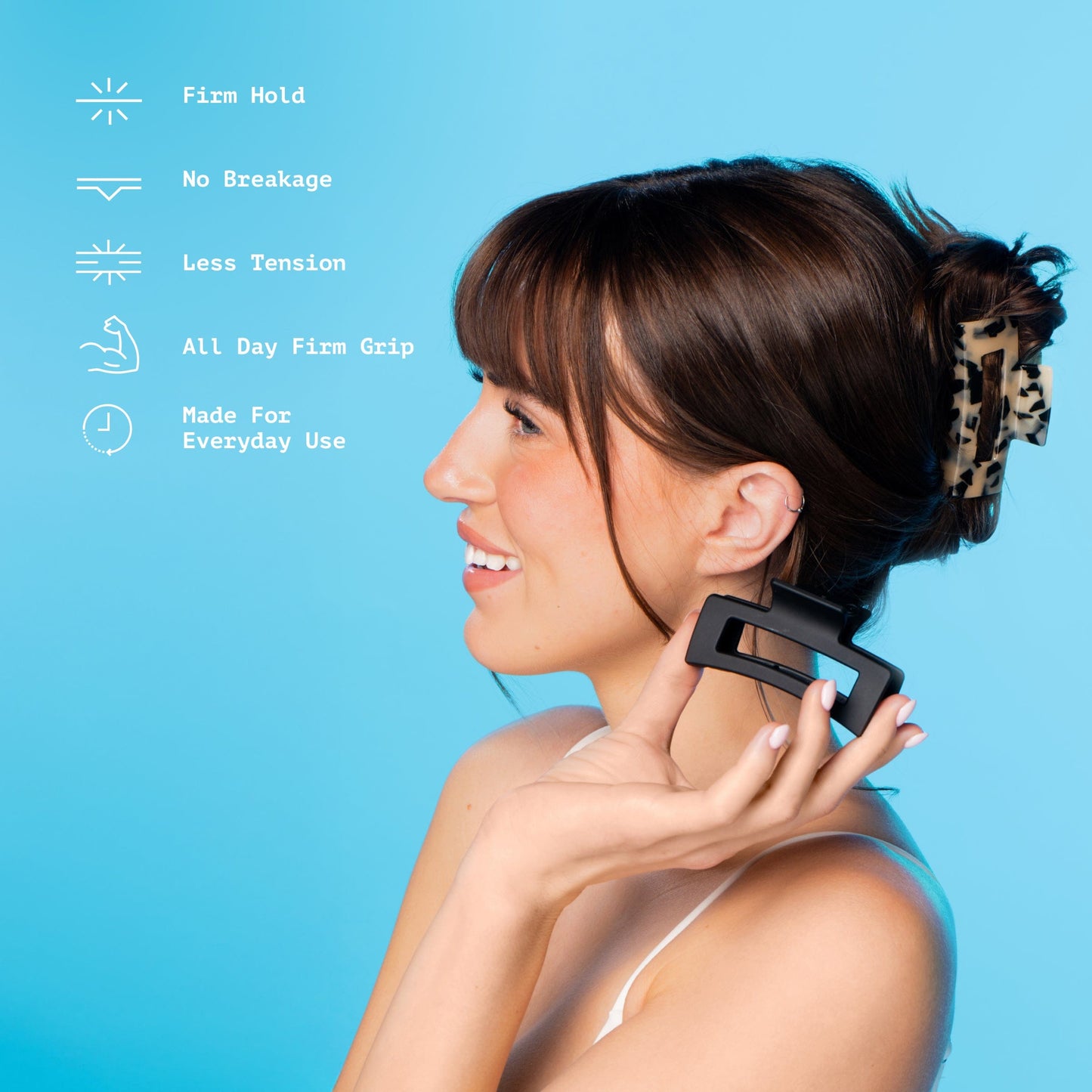 Gimme Beauty Rectangle Claw Clip for Medium Hair, Twists & Buns, Black/Tortoise, 2 Count