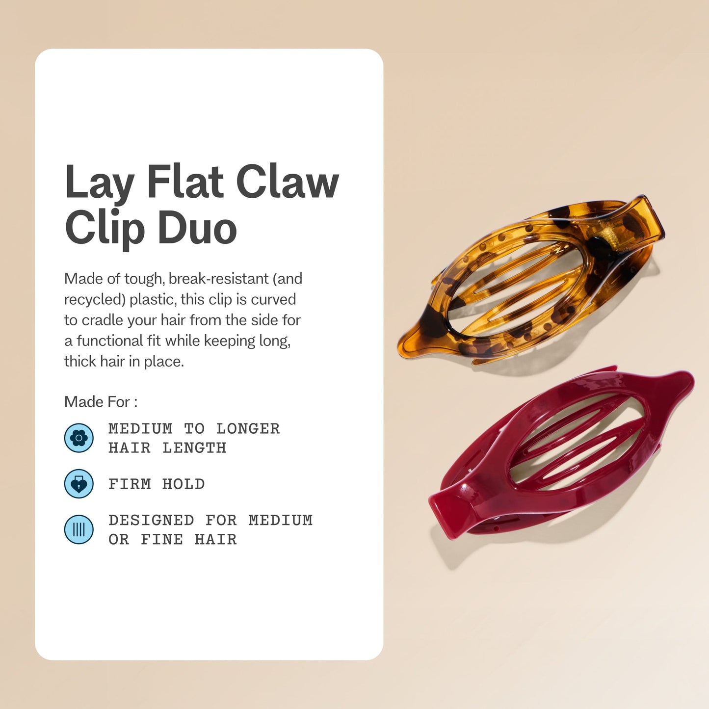 Lay Flat Claw Clip Duo in City Rouge & Tortoise