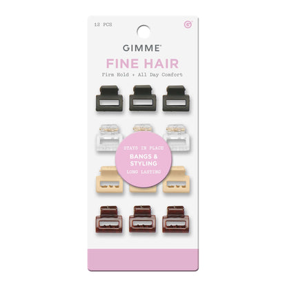Gimme Beauty Mini Square Claw Clip for Fine Hair, Bangs & Styling, Assorted Colors, 12 Count