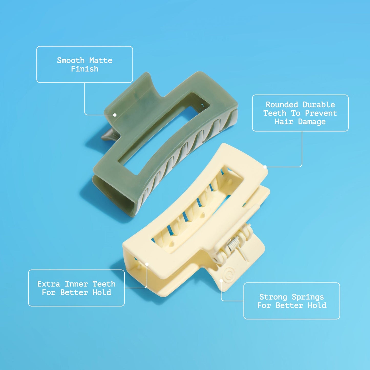 Gimme Beauty Rectangle Claw Clip for Medium Hair, Twists & Buns, Jade/Cream, 2 Count
