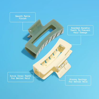 Gimme Beauty Rectangle Claw Clip for Medium Hair, Twists & Buns, Jade/Cream, 2 Count