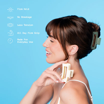 Gimme Beauty Rectangle Claw Clip for Medium Hair, Twists & Buns, Jade/Cream, 2 Count
