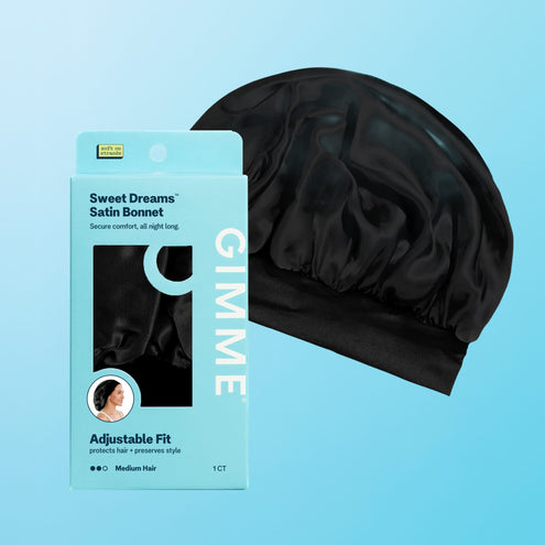 Sweet Dreams Satin Sleep Bonnet For Most Hair Types - Black by Gimme Beauty