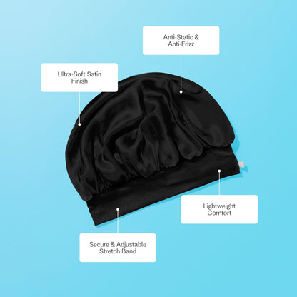 Sweet Dreams Satin Sleep Bonnet for Medium Hair - 1 Count, Black