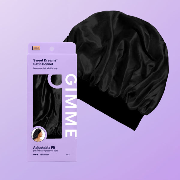 Sweet Dreams Satin Sleep Bonnet For Thick or Curly Hair - Black