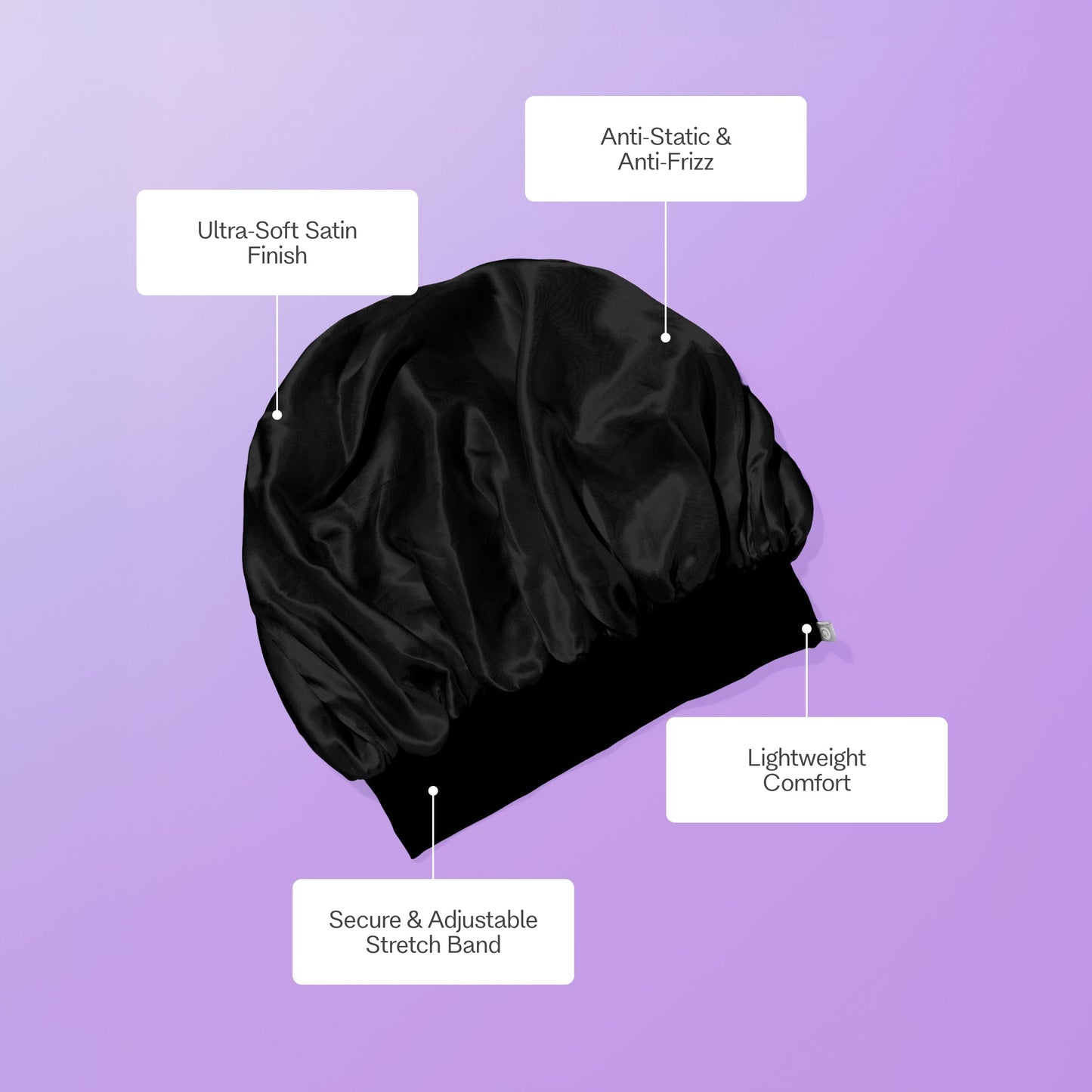 Sweet Dreams Satin Sleep Bonnet for Thick Hair - 1 Count, Black