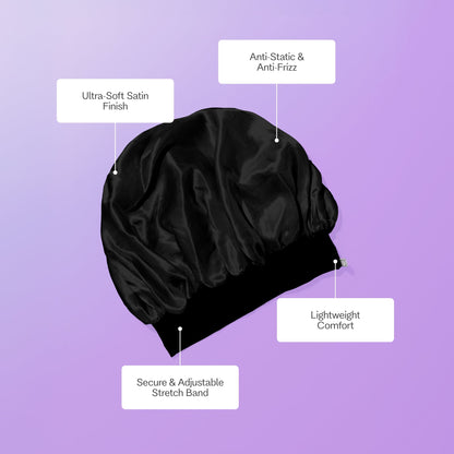 Sweet Dreams Satin Sleep Bonnet for Thick Hair - 1 Count, Black
