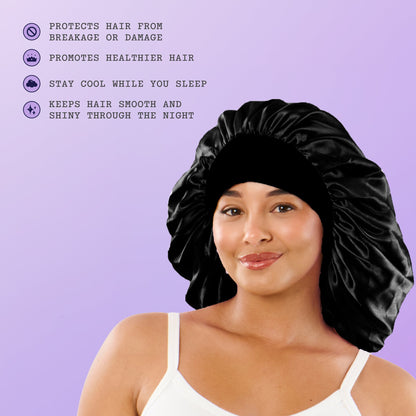 Sweet Dreams Satin Sleep Bonnet for Thick Hair - 1 Count, Black