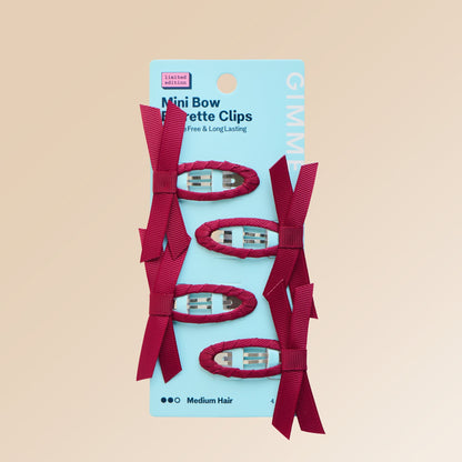 Mini Bow Barrette Clips in City Rouge