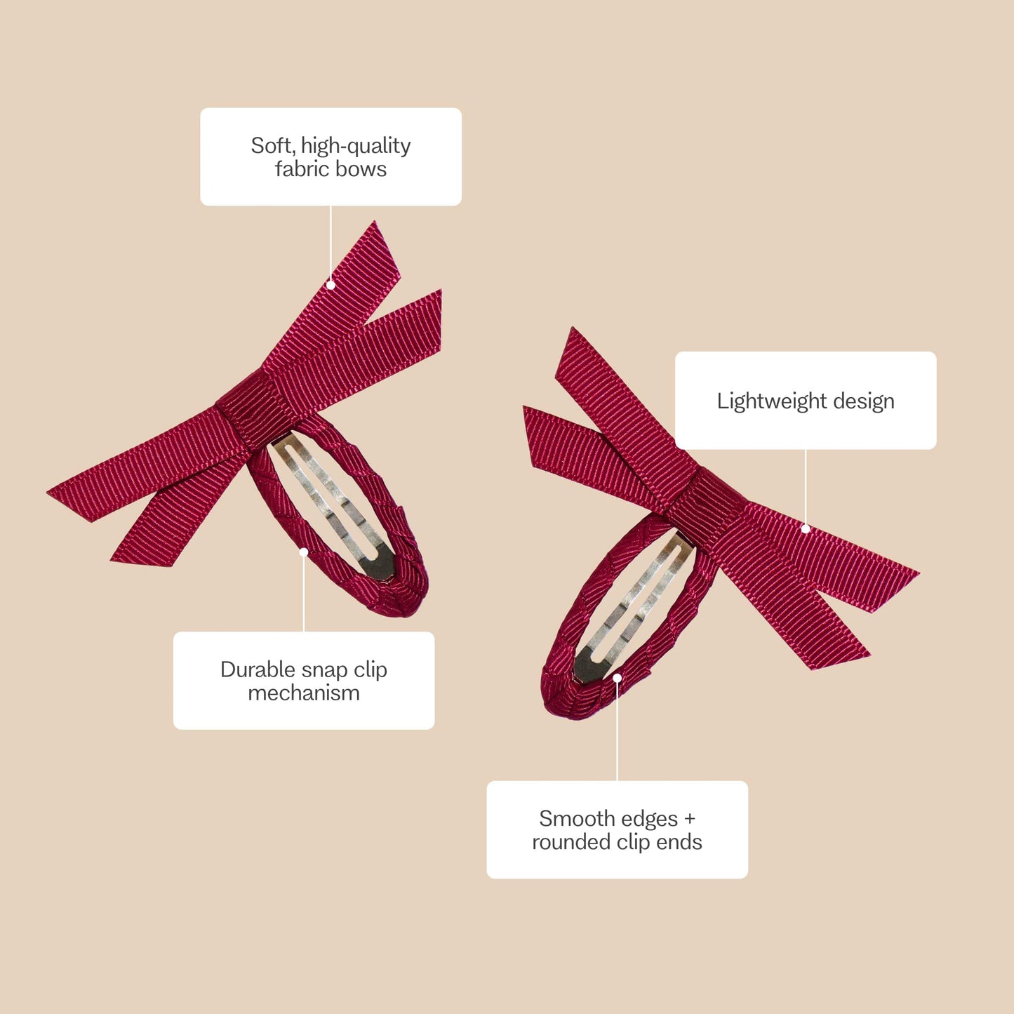 Mini Bow Barrette Clips in City Rouge