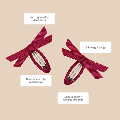 Mini Bow Barrette Clips in City Rouge