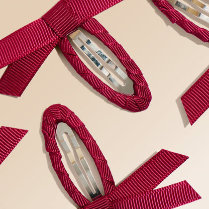 Mini Bow Barrette Clips in City Rouge