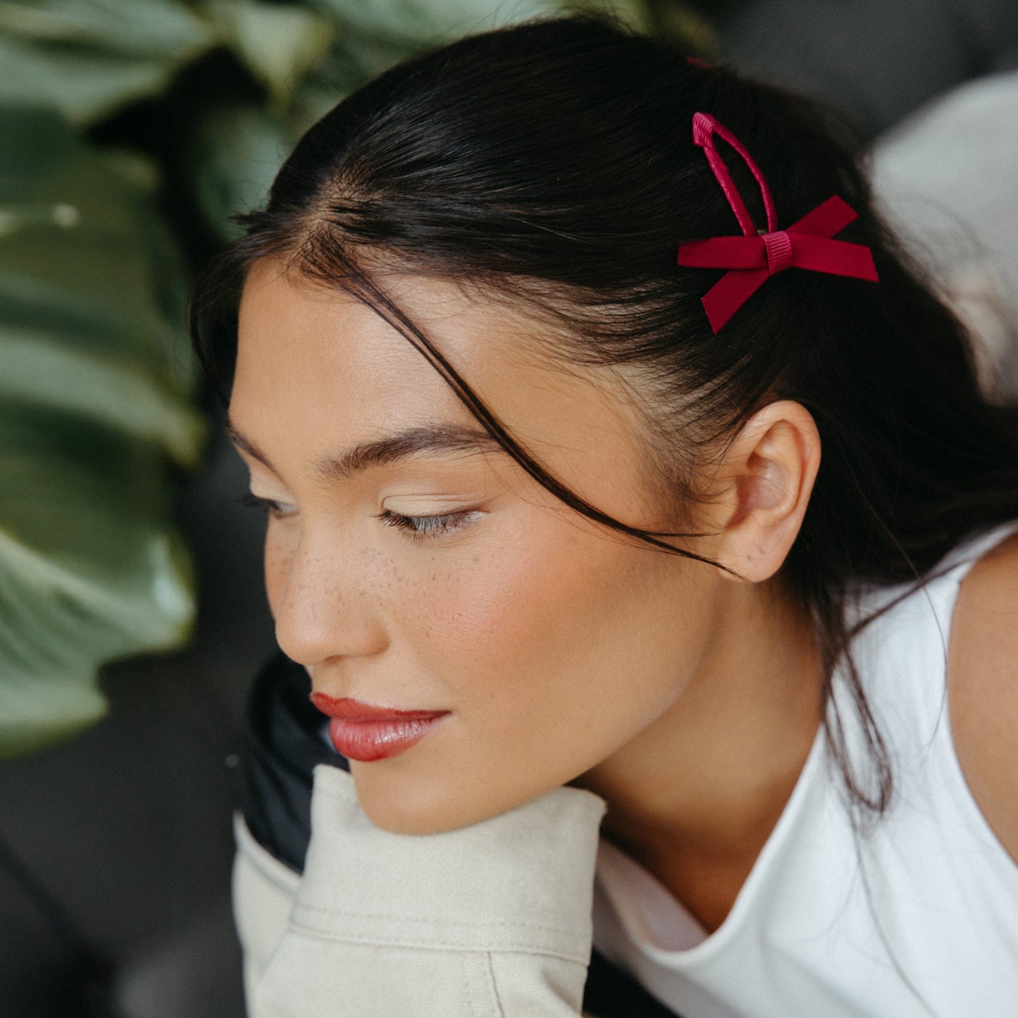 Mini Bow Barrette Clips in City Rouge