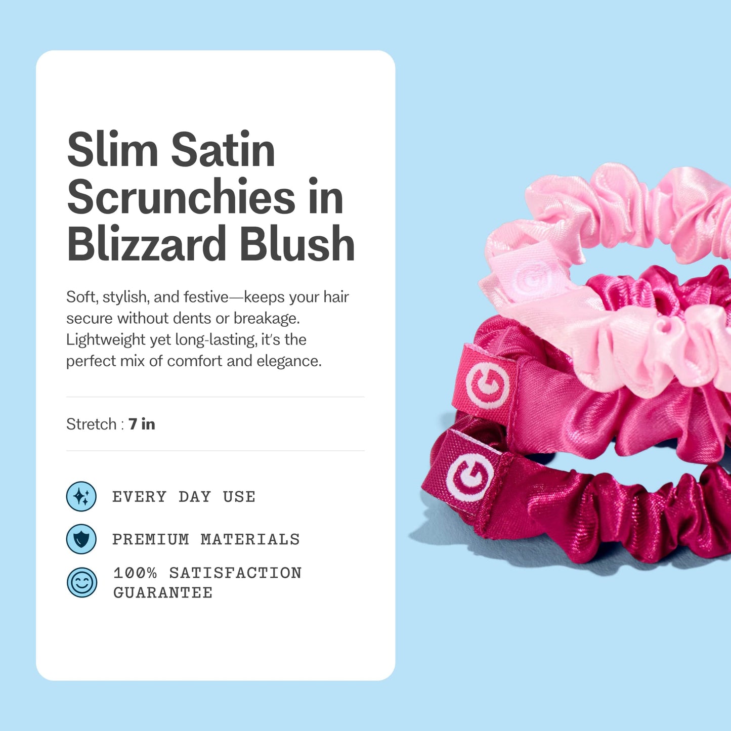 Slim Satin Scrunchies in Blizzard Blush